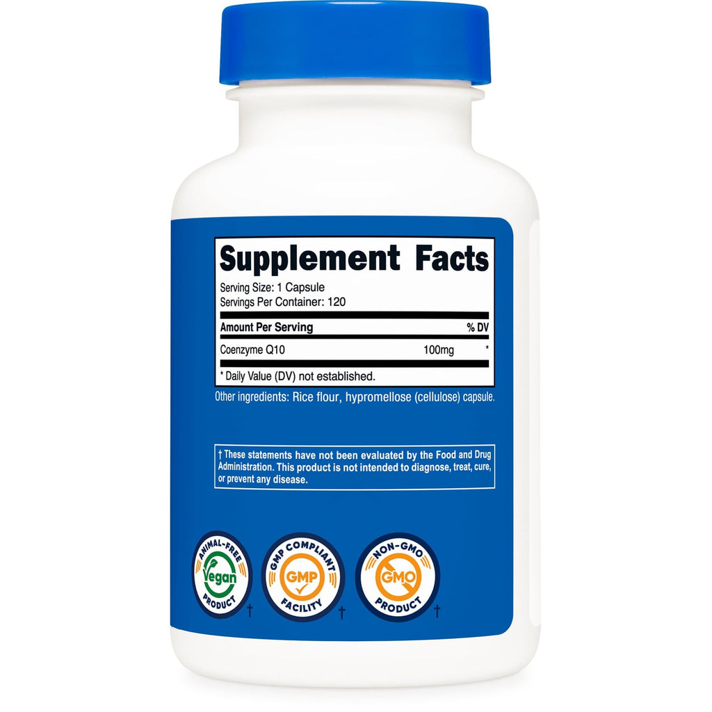 Nutricost CoQ10 100mg, 120 Vegetarian Capsules, 120 Servings, GMO-Free | High Absorption Coenzyme Q10