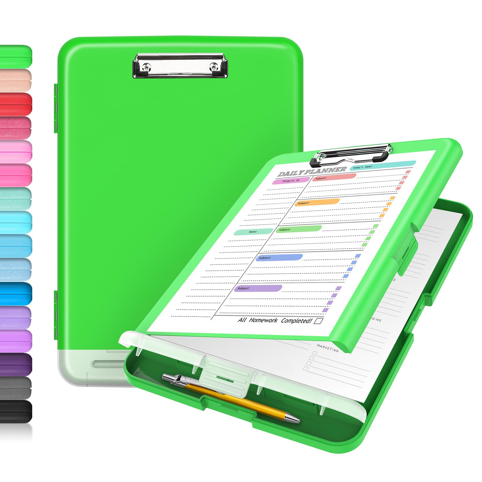 Buy now Sooez Clipboard with Storage, Clip Board 8.5 x 11 with Pen Holder, Plastic Organization Case Box for Letter Legal A4 Size Paper, Low Profile Clip, Nurses Teachers Must Haves, School & Office Supplies Green at indiglob india