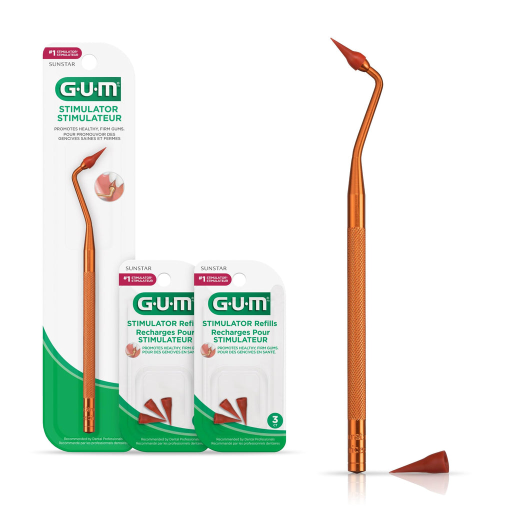 GUM Stimulator Permanent Handle with Rubber Tip, 1 Handle + 2 Refill Packs