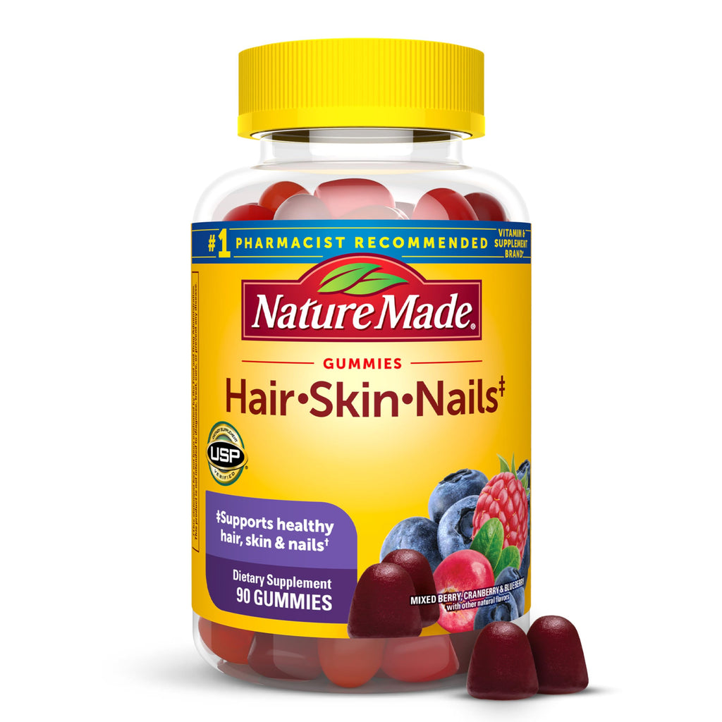 Nature Made Hair Skin and Nails with Biotin 2500 mcg, 90 Gummies | Dietary Supplement for Healthy Hair, Skin & Nails Support, Vitamin C Helps Make Collagen for Healthy Skin, 45 Day Supply
