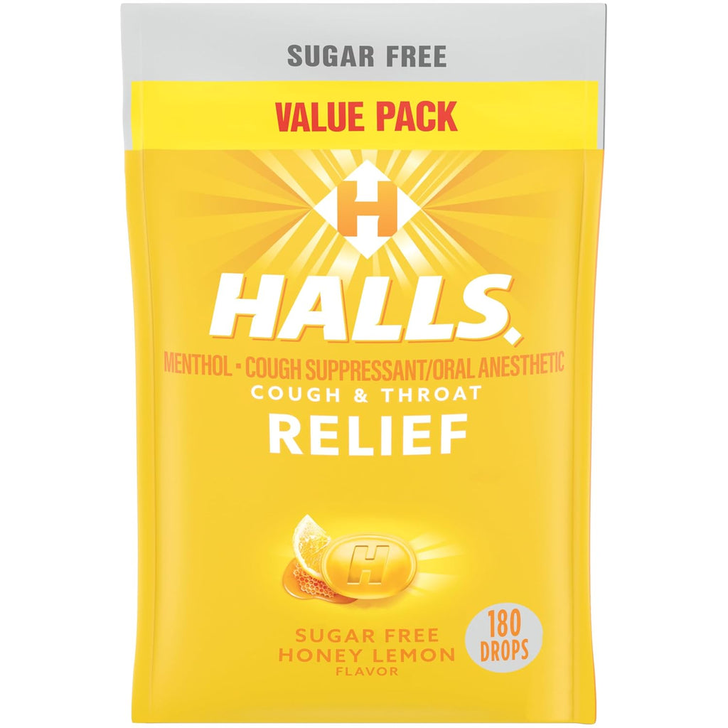 Buy now HALLS Relief Honey Lemon Sugar Free Cough Drops, Value Pack, 180 Drops at indiglob india