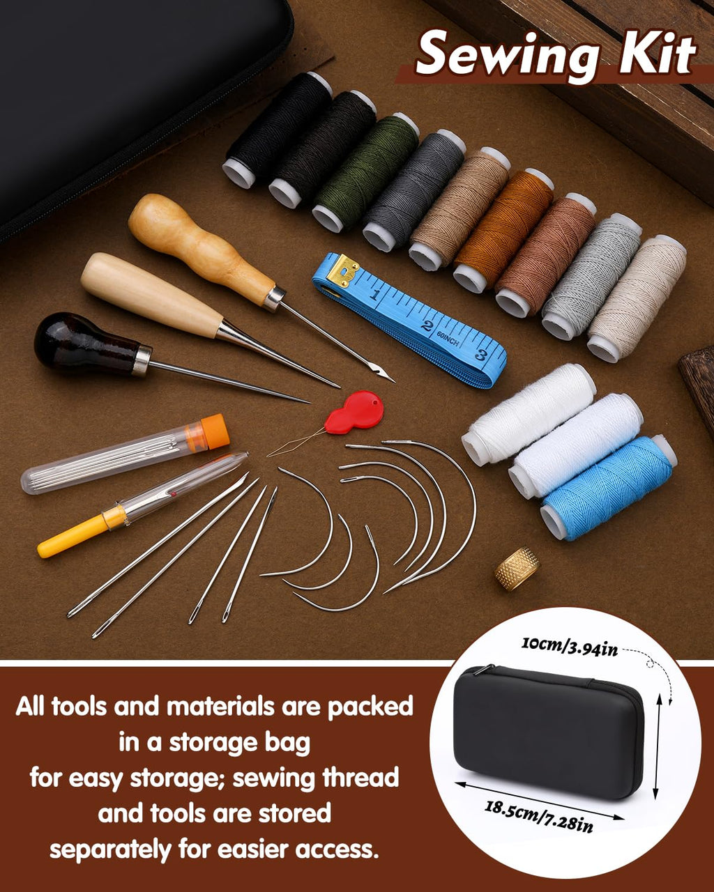 BAGERLA Heavy Duty Sewing Kit, Needle and Thread Kit with Upholstery Thread Needles Sewing Awl Seam Ripper for Car Seats Carpets Shoes Backpacks DIY Crafting