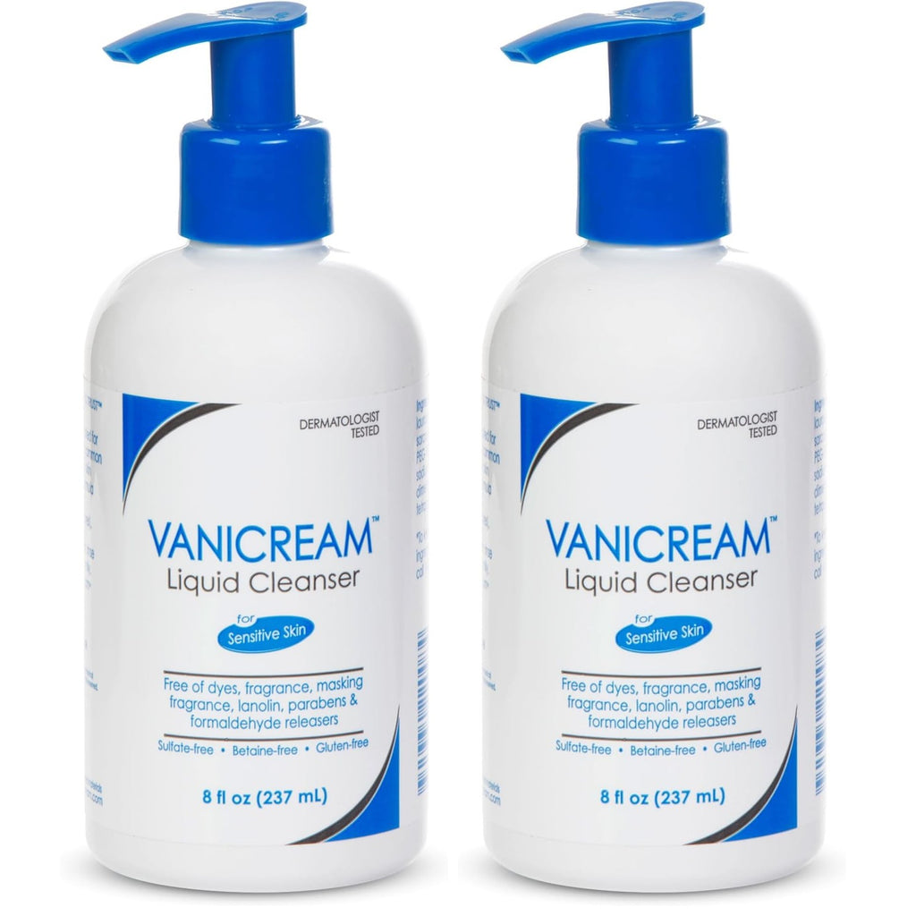 Vanicream Liquid Cleanser, 8 Fl Oz Pump, Formulated without Common Irritants for Sensitive Skin, Gentle & Non-Drying Body & Face Wash, Non-Comedogenic, Removes Dirt & Excess Oils, pH Balanced