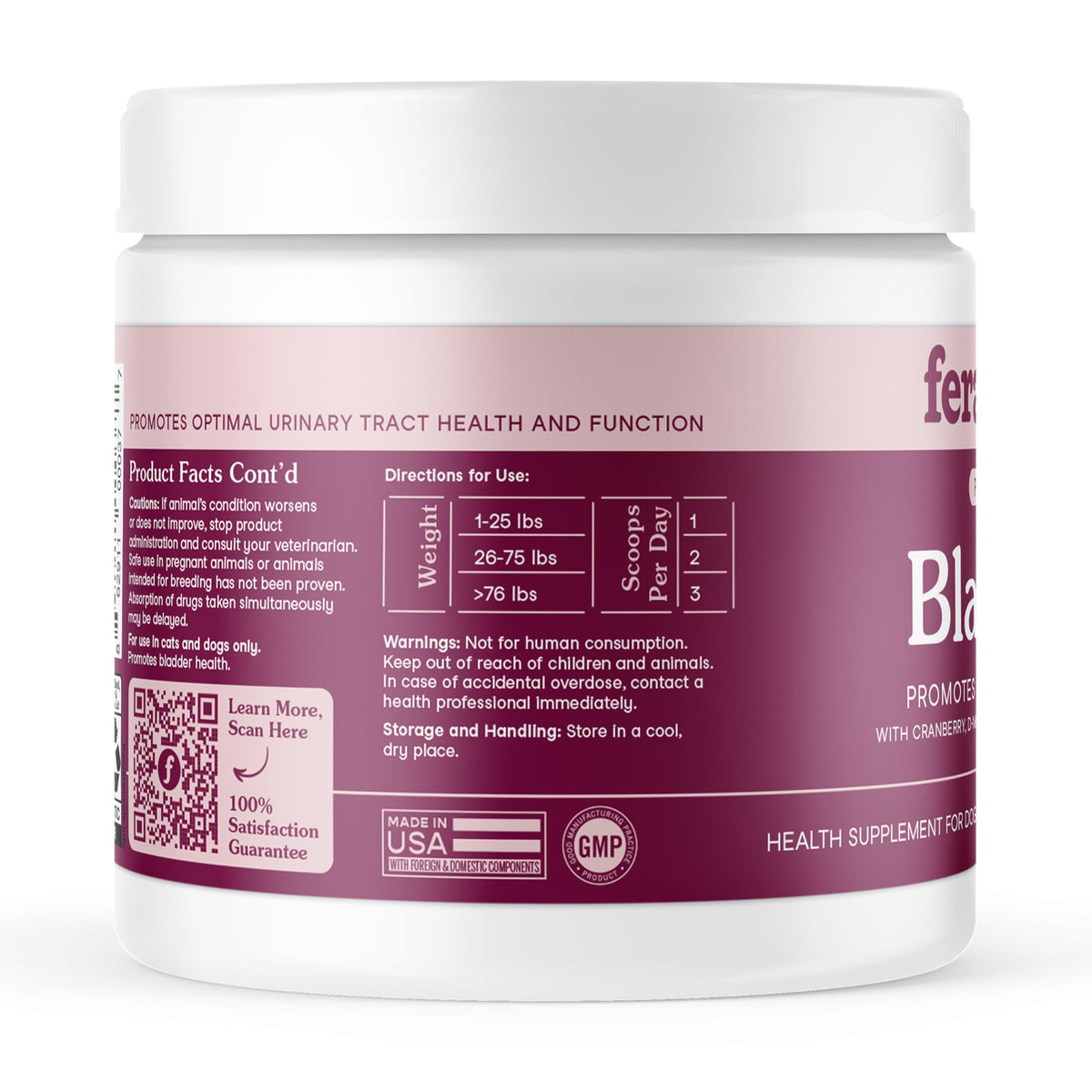 Fera Pets Bladder Support Cranberry Supplement for Dogs & Cats - 60 Scoops