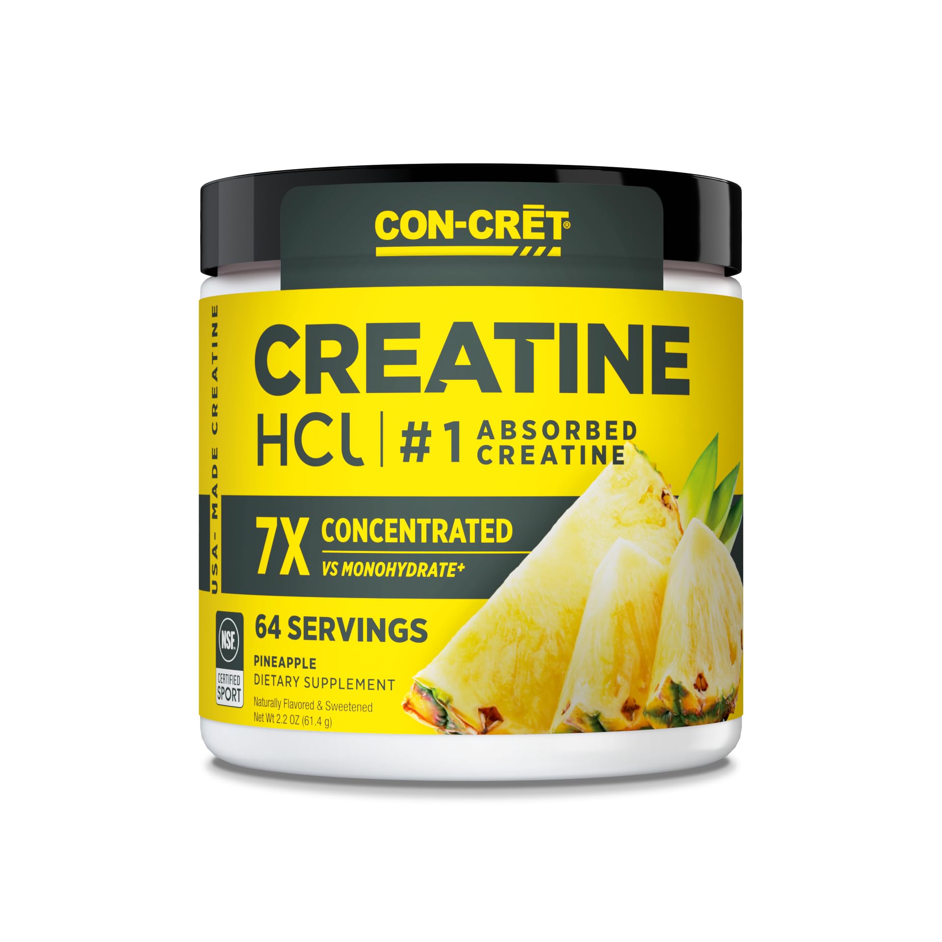 Buy now CON-CRET Creatine HCl Powder | Muscle, Cognitive, Cellular Energy Support | No Bloating or Cramps | USA Made & NSF Certified | Lemon Lime (64 Serving) Pineapple 64 Servings (Pack of 1) at indiglob india