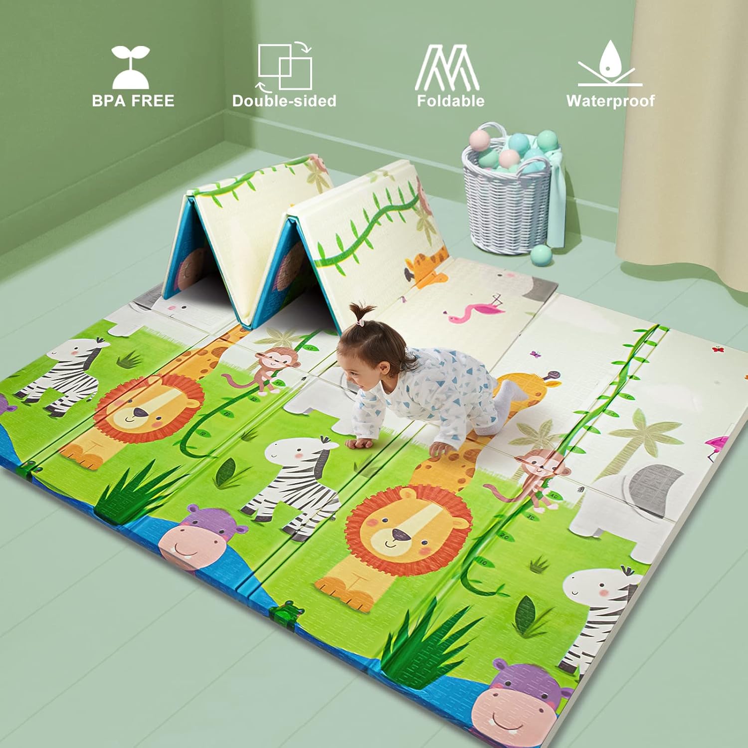 Buy now UANLAUO Foldable Baby Play Mat, Extra Large Waterproof Activity Playmats for Babies,Toddlers, Infants, Play & Tummy Time, Foam Baby Mat for Floor with Travel Bag (Cloud(71x59x0.4inch)) 79x71x0.6 Inch Monkey at indiglob india