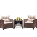 Devoko 3 Pieces Patio Furniture Set Outdoor Wicker Chairs and Table, Beige