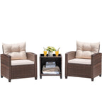 Devoko 3 Pieces Patio Furniture Set Outdoor Wicker Chairs and Table, Beige
