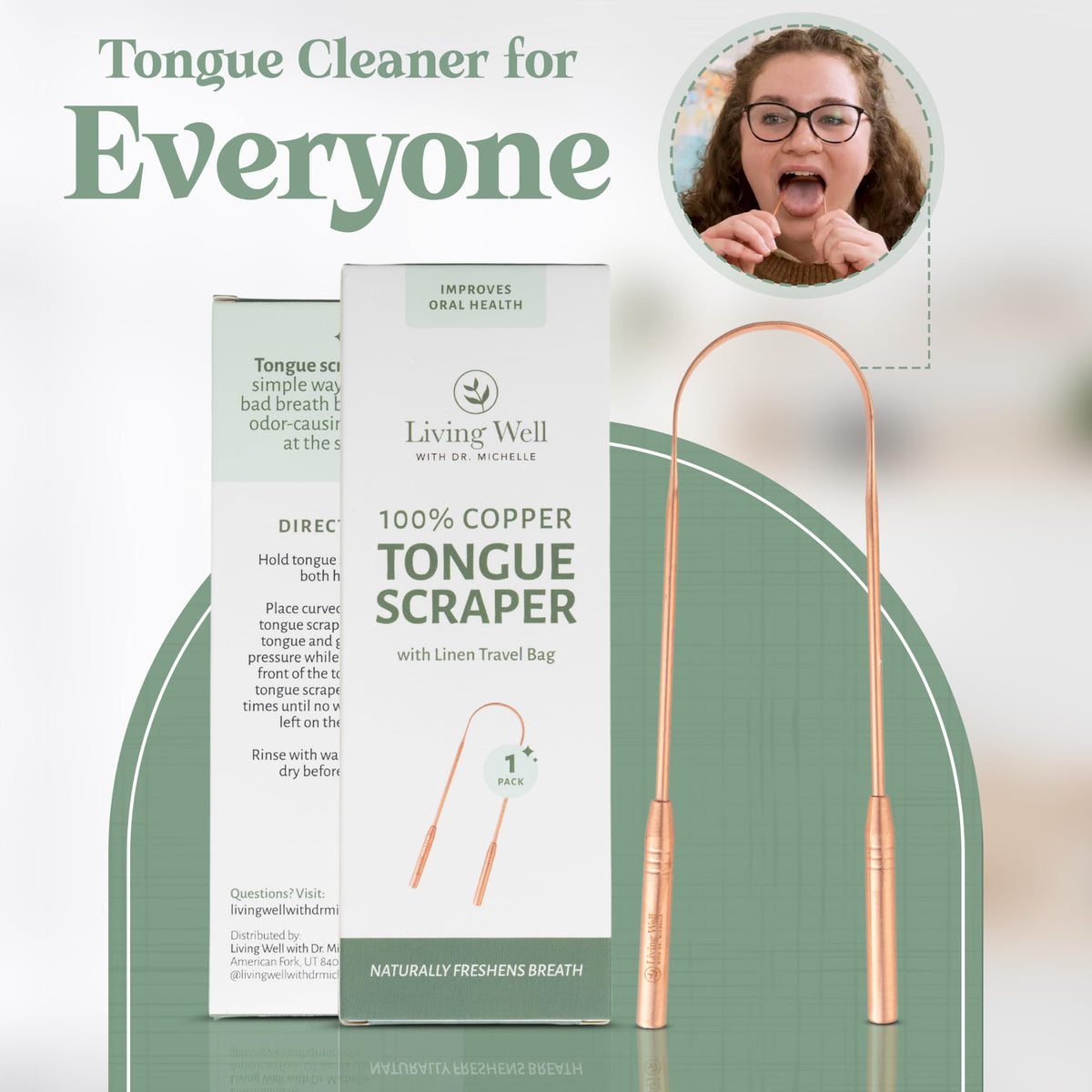 Living Well with Dr. Michelle Copper Tongue Scraper for Adults & Kids
