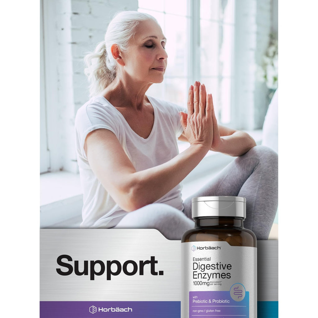 Horbäach Essential Digestive Enzymes | 100 Capsules | Enzyme Blend for Men & Women | Non-GMO & Gluten Free Supplement