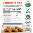 Organic Turmeric Ginger Black Pepper Supplement - High Potency Organic Turmeric Curcumin Capsules with Ginger & Black Pepper for Enhanced Benefits and Absorption - Vegan & Non-GMO (2 Month Supply)