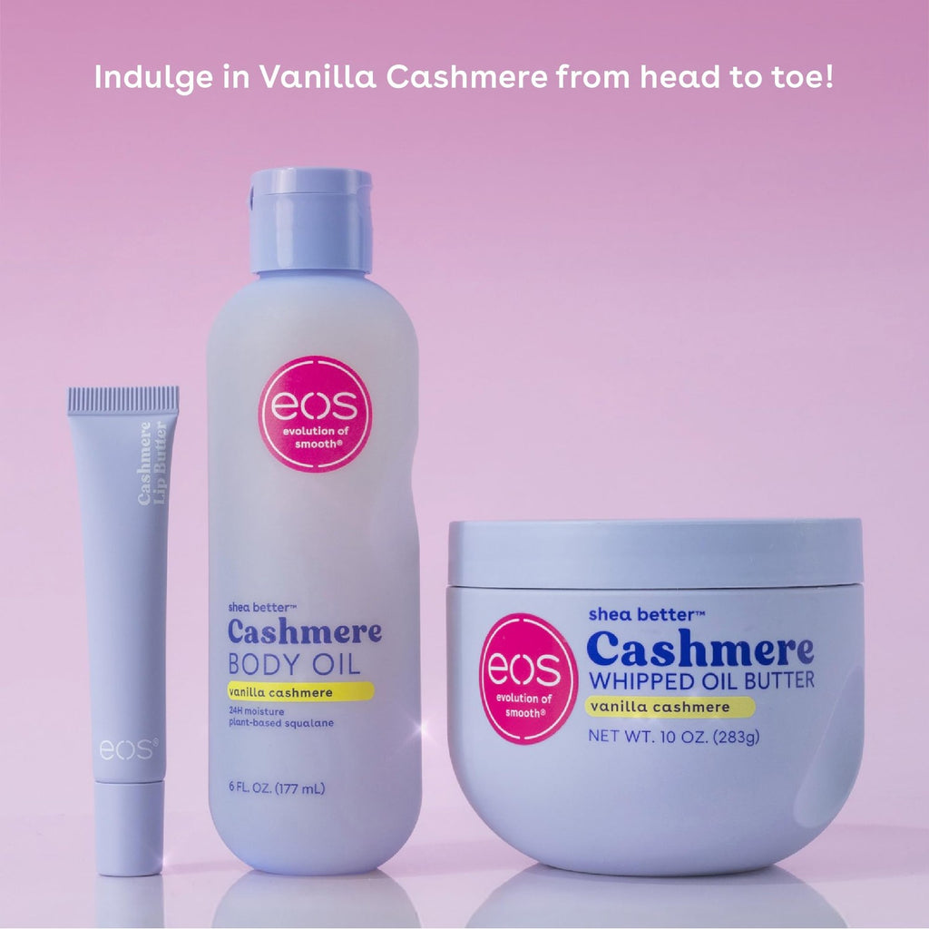 eos Cashmere Body Oil, Vanilla Cashmere, 24 Hour Moisture, Plant-Based Squalane to Soothe, Soften and Smooth Dry Skin, 6 fl oz
