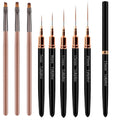8Pcs Nail Art Brushes Set, 5 Art Liners & 3 Multi Shape Gel Builder Brushes | Liners with 7/9/11/15/25mm bristles for fine lining, gel coating & nail shaping, ideal for salon and DIY nail art