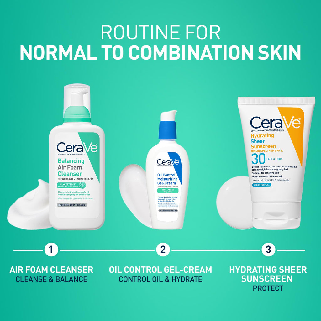 CeraVe Air Foam Face Wash, Hydrating Facial Cleanser, Combination Skin, 8oz | Foaming Facial Cleanser That Balances Combination Skin, Delivering 8-Hour Oil Control and 24-Hour Hydration