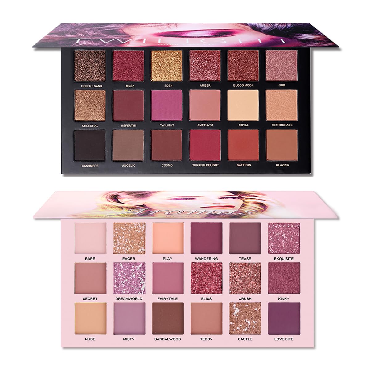 UCANBE 2Pcs Twilight Dusk & Aromas Nude Eyeshadow Palette Makeup Set, Matte Shimmer Glitter Pressed Pearl All Highly Pigmented Blending Powder, Natural Velvet Texture Eye Shadow Kit