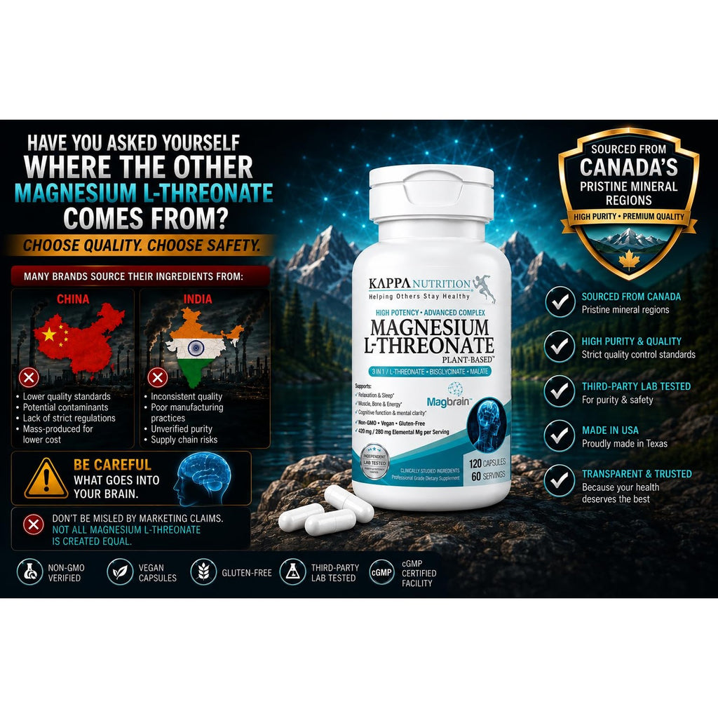 Kappa Nutrition Powered by Magbrain™ Magnesium L-Threonate Plant-Based, 420mg Elemental Magnesium (3 Capsules) from 2,253mg, 120 Vegan Capsules, Brain, Sleep & Muscle Support.