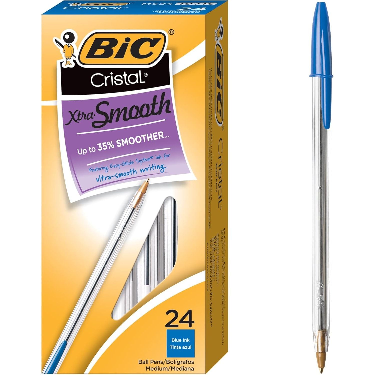 Buy now BIC Cristal Xtra Smooth Blue Ballpoint Pens, Medium Point (1.0mm), 24-Count Pack, Extra Smooth and Reliable Ballpoint Pens 24 Count (Pack of 1) Blue Ink Medium Point (1.0mm) at indiglob india