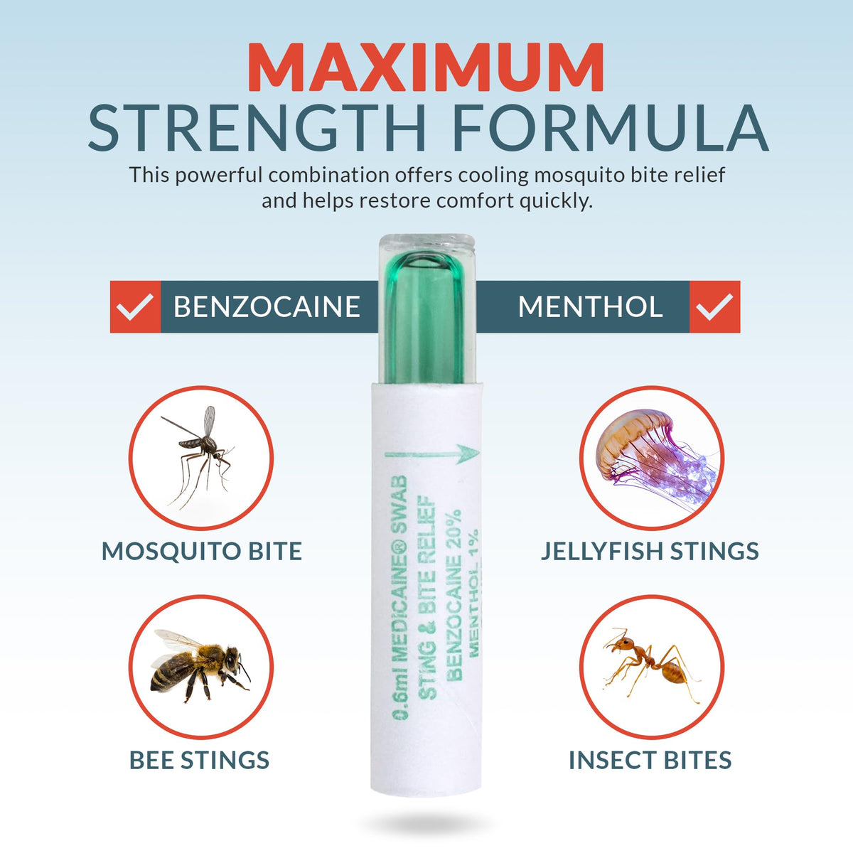Epic Medical Supply Sting Relief Swab – Instant Mosquito Bite Relief & Bug Bite Relief – Max Strength Benzocaine & Menthol – 10 Disposable Swabs for Insect Bites, Bee Stings, Jellyfish & More
