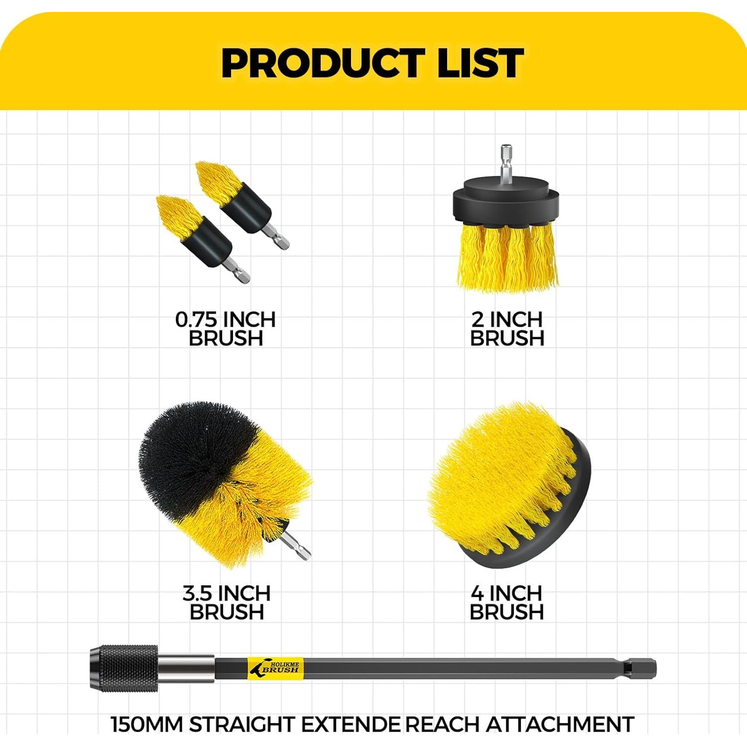 Buy now Holikme 6Pack Drill Brush Power Scrubber Cleaning Brush Extended Long Attachment Set All Purpose Drill Scrub Brushes Kit for Grout, Floor, Tub, Shower, Tile, Bathroom and Kitchen Surface，Yellow at indiglob india