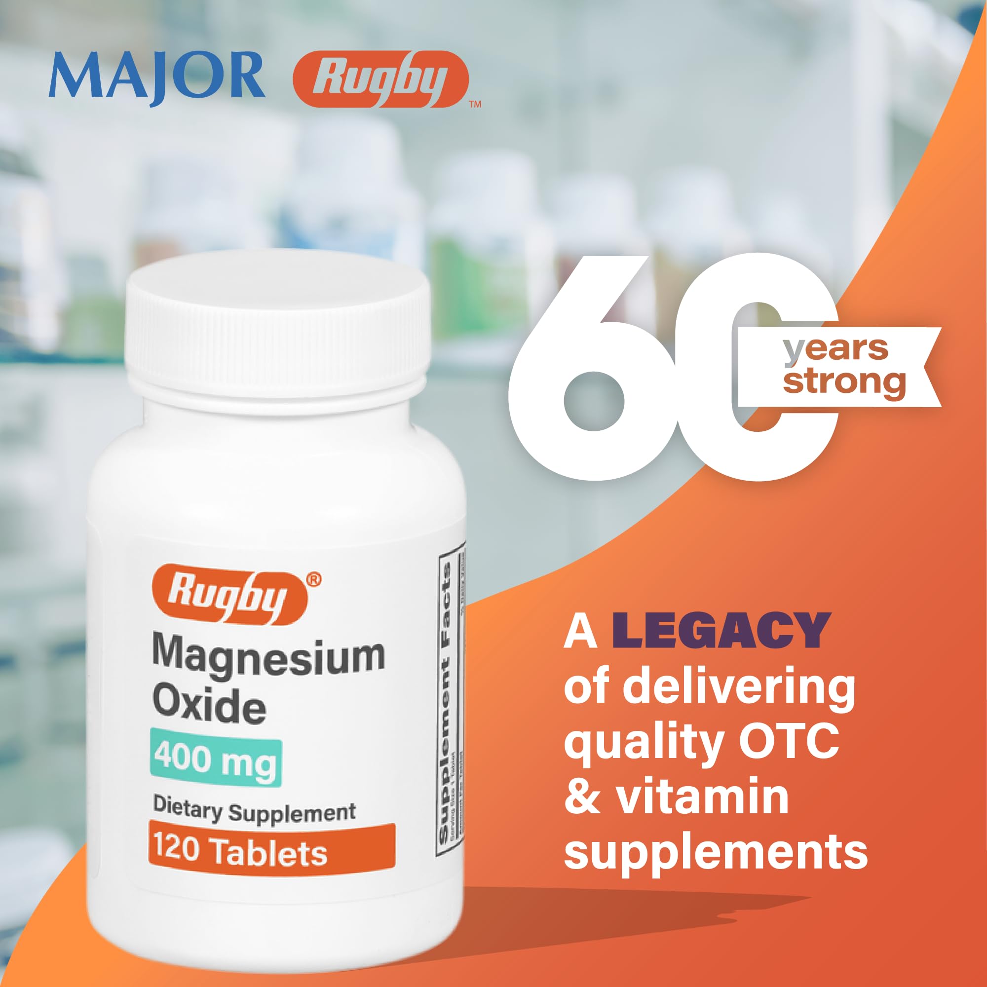 Rugby Magnesium Oxide 400 mg Tablets - Dietary Supplement - Gluten-Free - 120 Count (3 Pack)