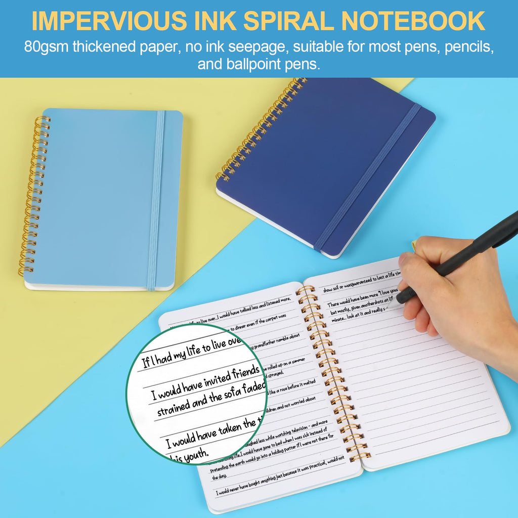 Utron 3 PCS Small Spiral Notebook 5x7, Notebooks for Note Taking, Blue Color Scheme Spiral Journal Notebook, Work Notebook Small Notebooks 5x7 with Strap, Cute Notebooks for Women 70 Sheets/Note Books