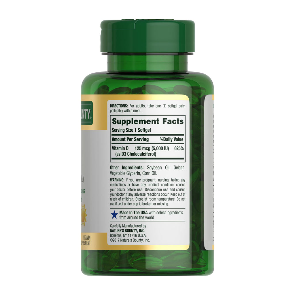 Nature's Bounty Vitamin D3 5000 IU Softgels, 240 Count