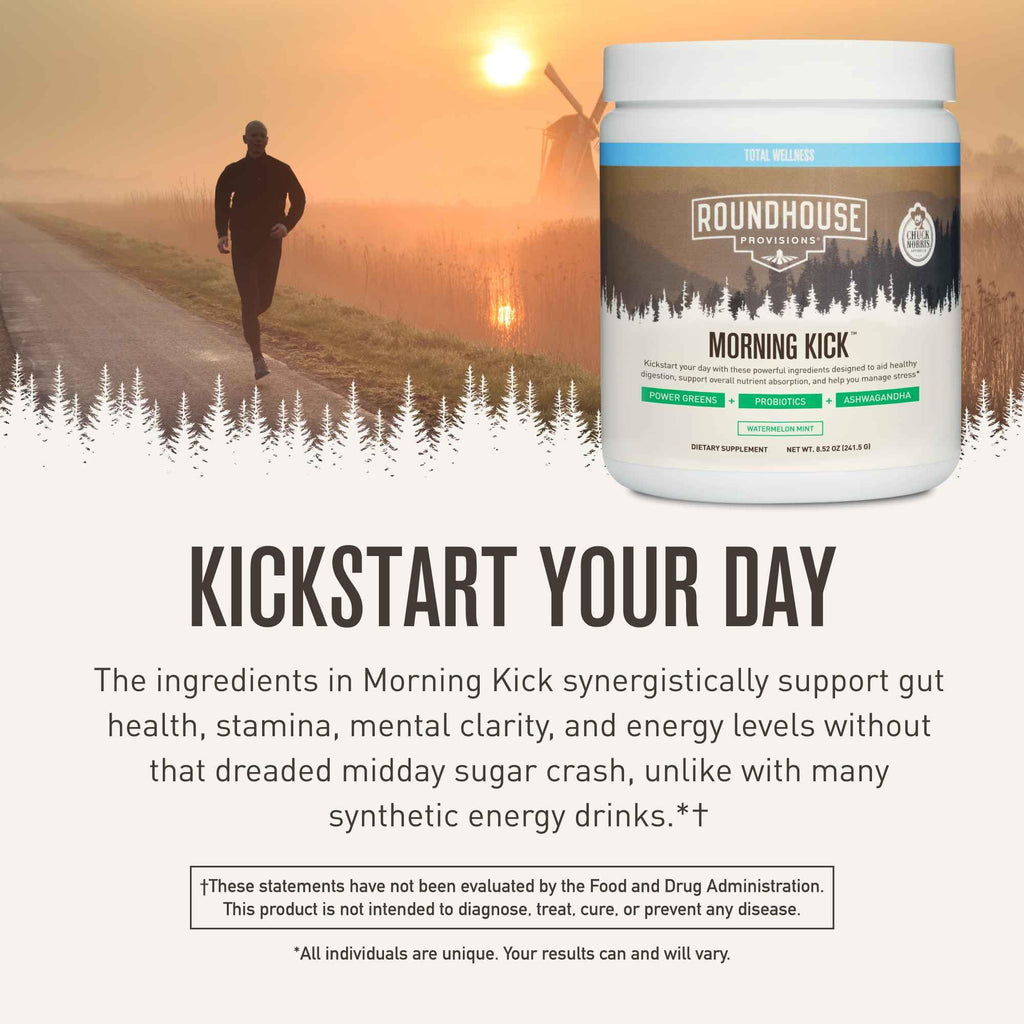 ROUNDHOUSE PROVISION Morning Kick Greens Powder, Watermelon Mint, 3 Pack | Greens Superfood Powder for Gut Health, Sugar Free, Caffeine Free, Ashwagandha, Collagen Peptides, Probiotics, Chuck Norris