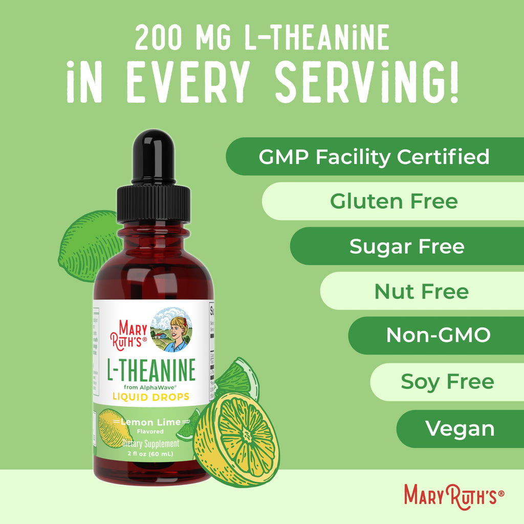 MaryRuth's L Theanine 200mg Liquid Drops for Adults & Kids, 30 Servings | Mood Support, Focus Supplement, Natural Sleep Support, Vegan, Non-GMO