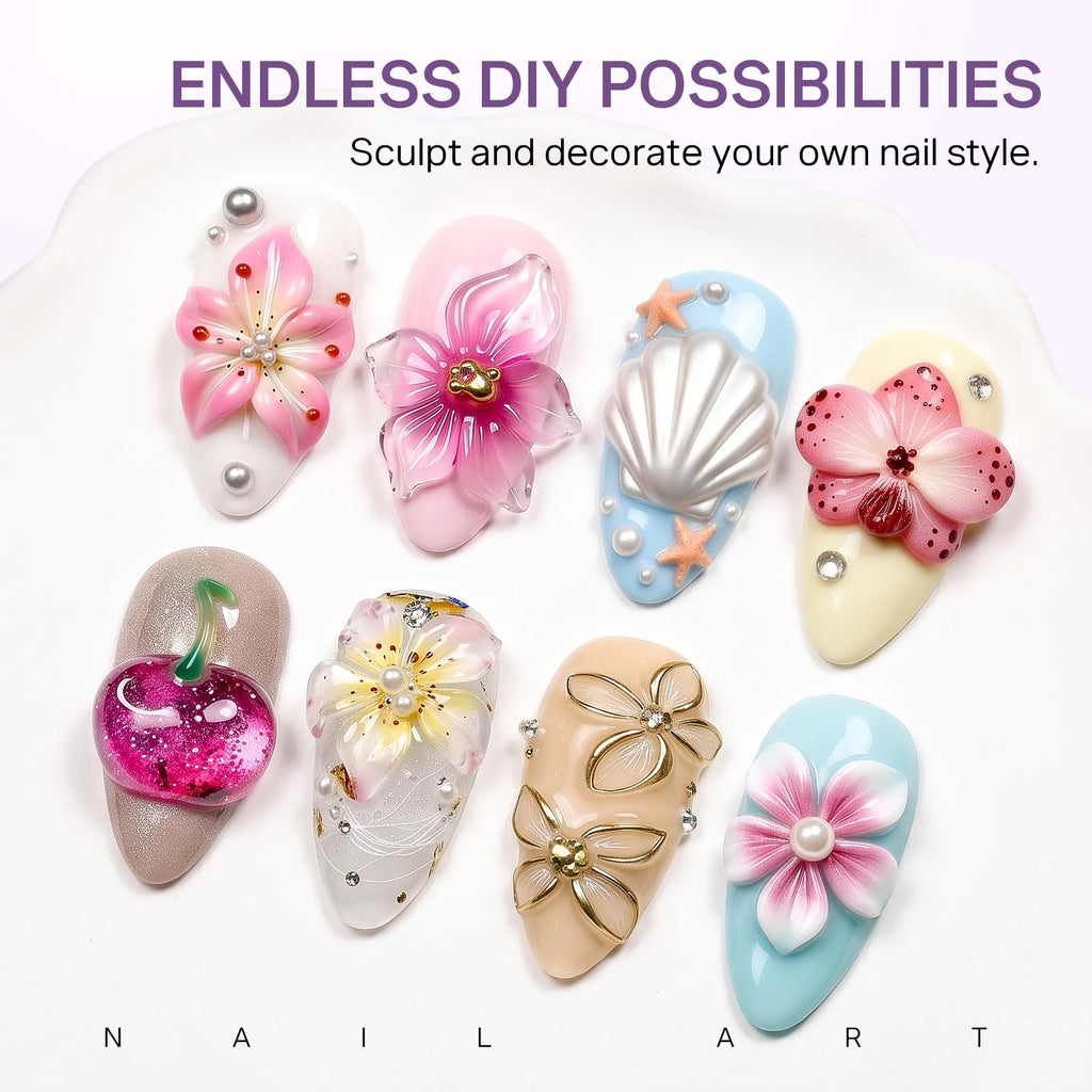 Create stunning nail art designs with MIZHSE 3D Sculpting Gel. Endless DIY possibilities for unique styles.