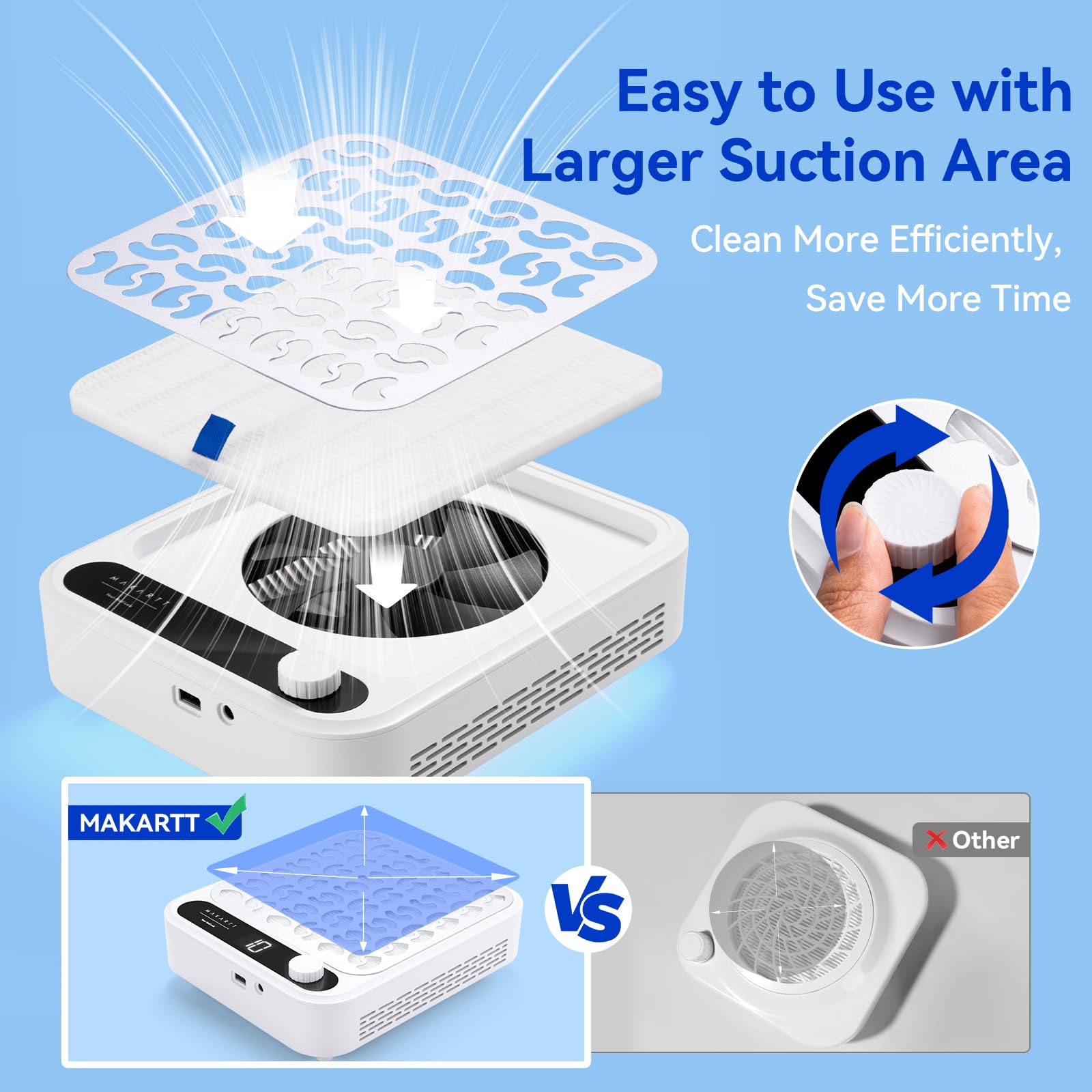 Makartt Nail Dust Collector - 4200 RPM Adjustable Speed Digital Display | Strong Suction Nail Dust Vacuum Digital Display, Reusable Filter, Compact for Home Salon Use White