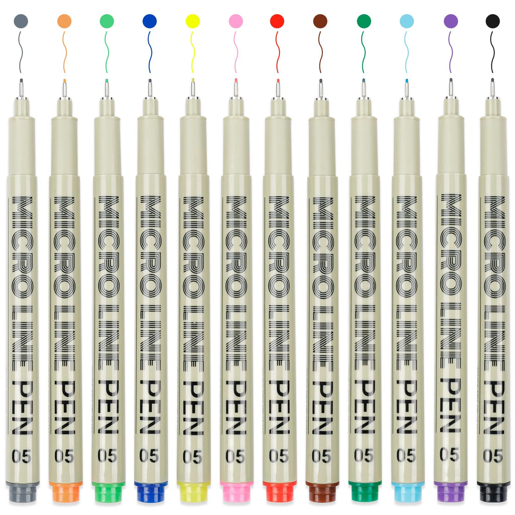12 Colored Micro Pens 05, Fineliner pens Waterproof Archival Ink Micro Pen Set, Drawing Art Pens for Illustrating, Journaling, Bible Zentangle Supplies