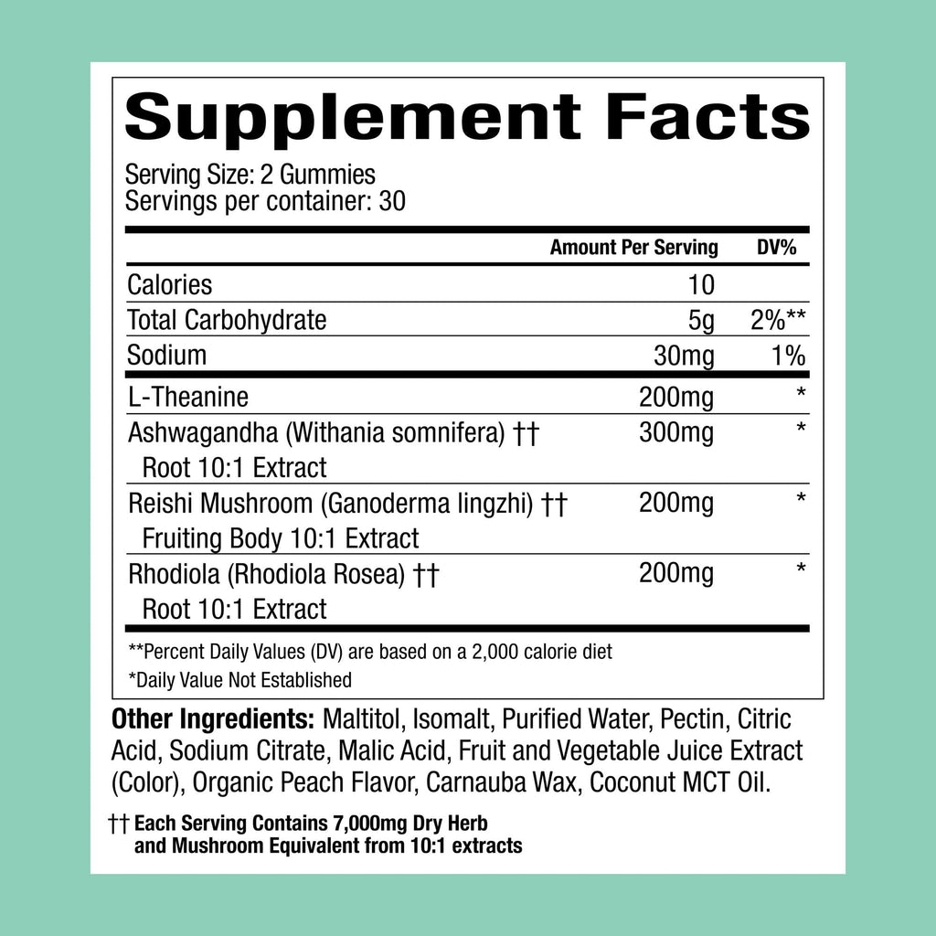 Plant People WonderCalm Mushroom & Ashwagandha Gummies, Peach Flavor 60ct | Natural Calm Gummies to Ease Stress & Boost Mood for Adults Without Sugar, Gluten or Artificial Colors, Vegan-Friendly