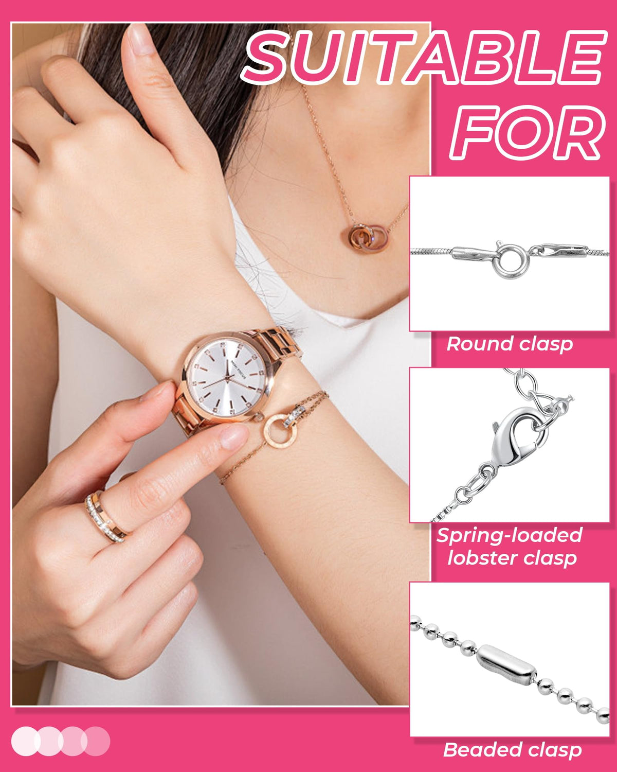 4 PCS Bracelet Helper Tool, Quick Release Fastener Helpers Tool Hooks for Necklace, Jewelry, Watch, Portable Bracelet Assistance Tool to Put on Yourself, Clip, Clasp Helper with Non-Slip Rubber Tips.
