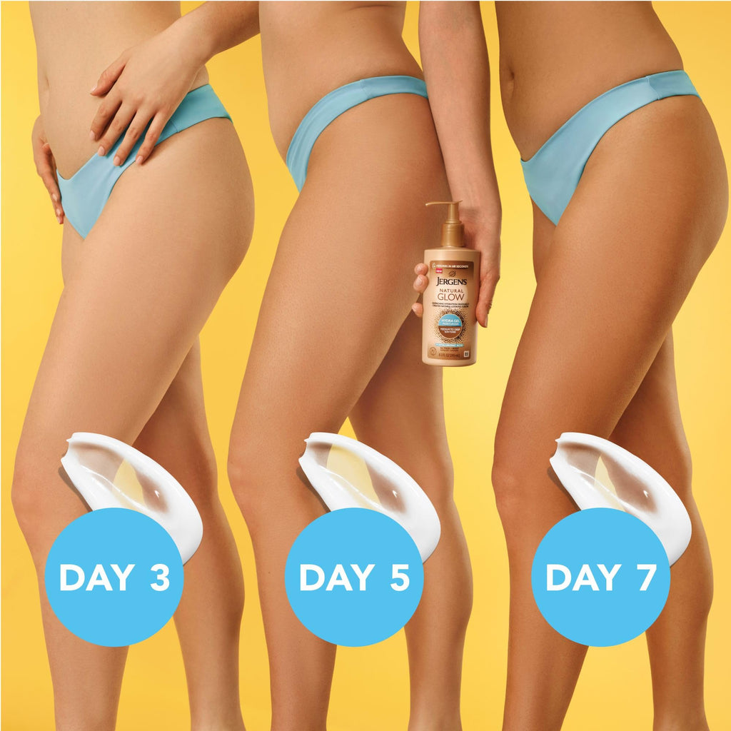 Jergens Natural Glow Hydra Gel Moisturizer, Hyaluronic Acid Tanning Lotion, Hydrating Tanning Gel, Fragrance-Free Self Tanner, 8.3 Fl Oz
