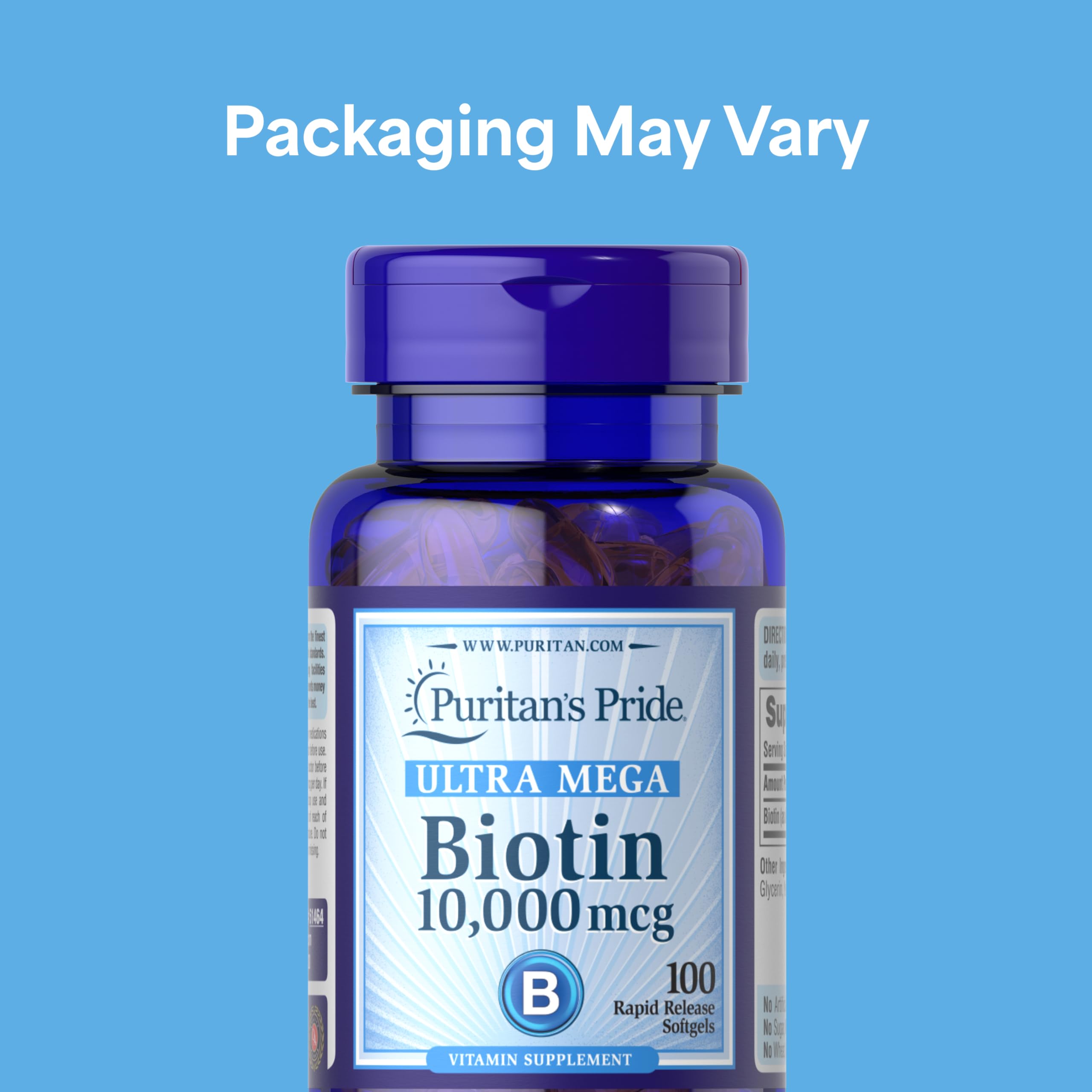 Puritan's Pride Premium Ultra Mega Biotin 10,000mcg, 100 Softgels