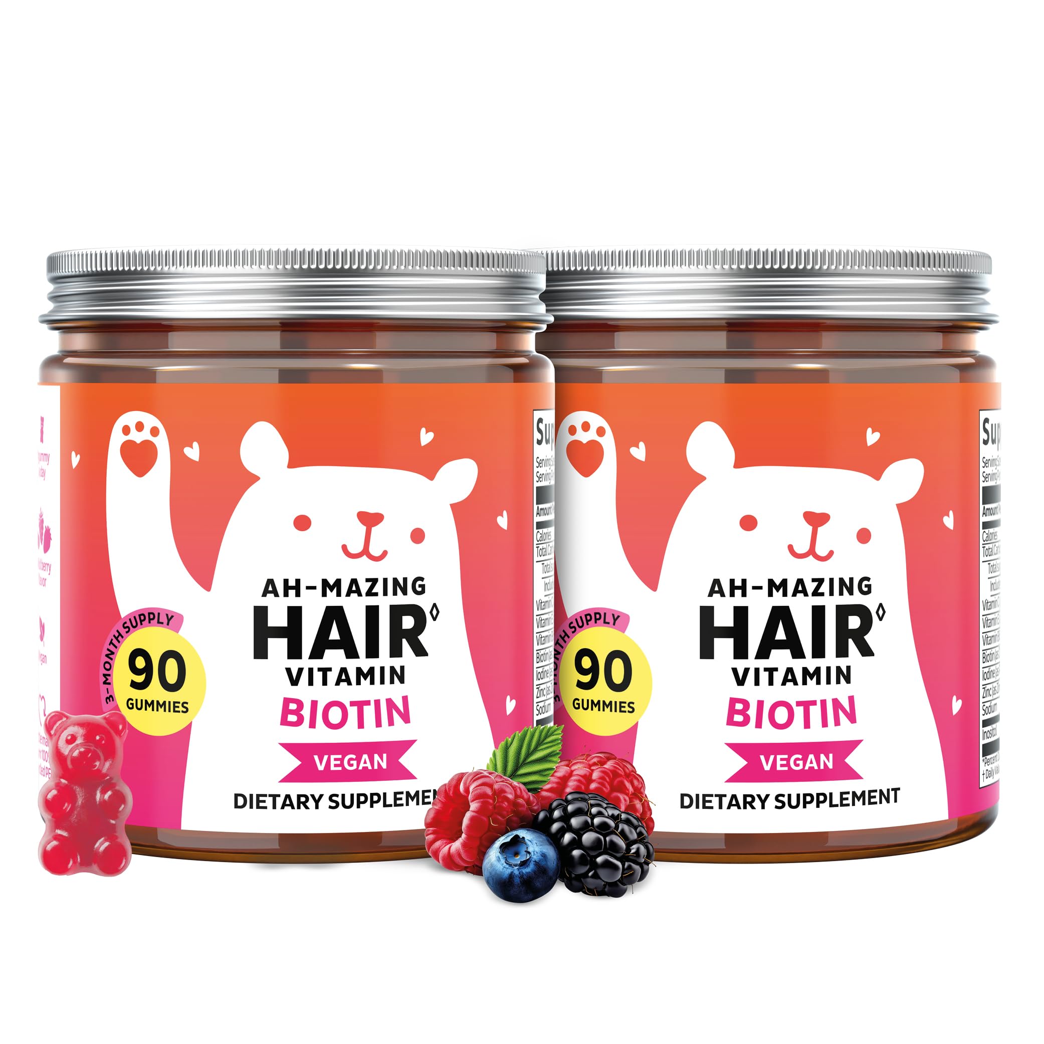Bears with Benefits Biotin 5,000 mcg Hair Growth Gummies | Complete beauty formula with Vitamins C & E, Zinc and Iodine to support healthy hair, glowing skin and stronger nails.