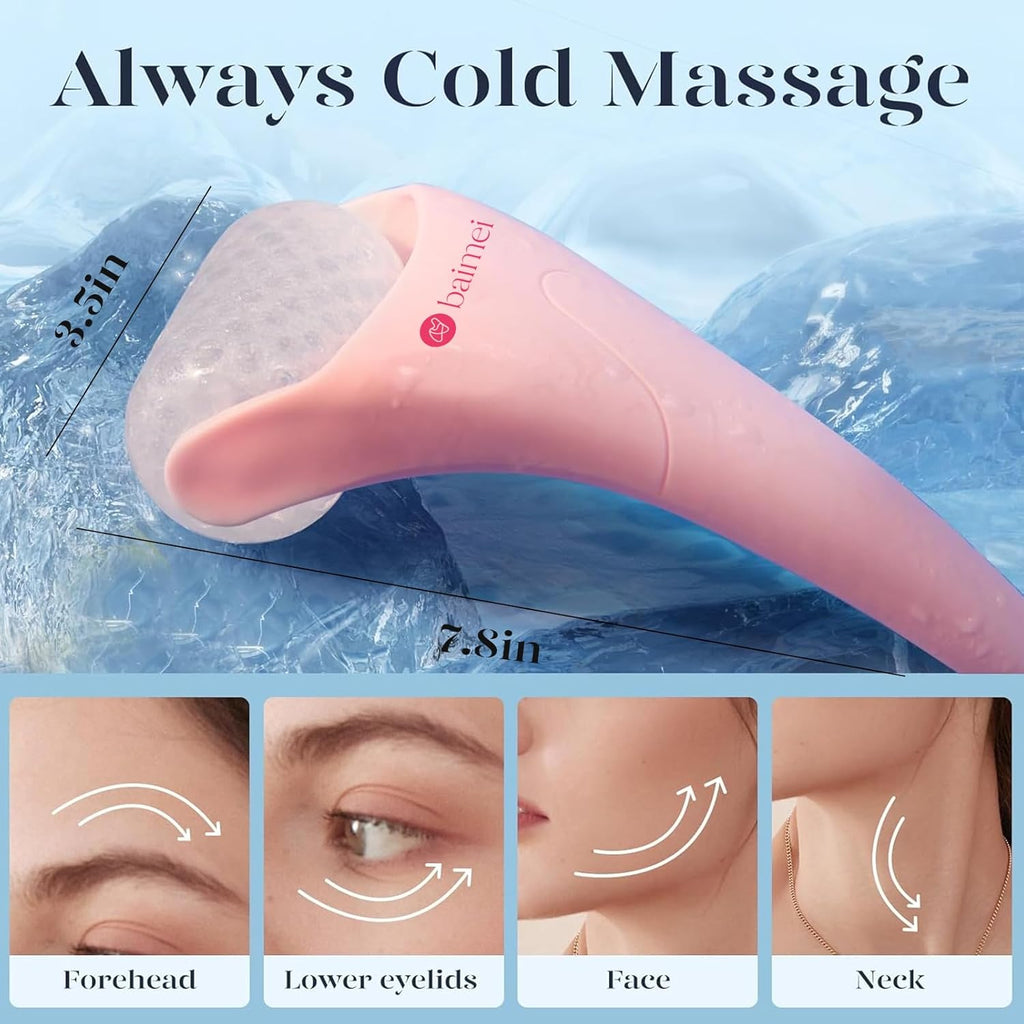 Buy now BAIMEI IcyMe Ice Roller for Face and Gua Sha Facial Tool Set, Ice Face Roller Reduces Puffiness Relieves Migraines Skin Care Tools, Self Care Gift for Women - Pink at indiglob india