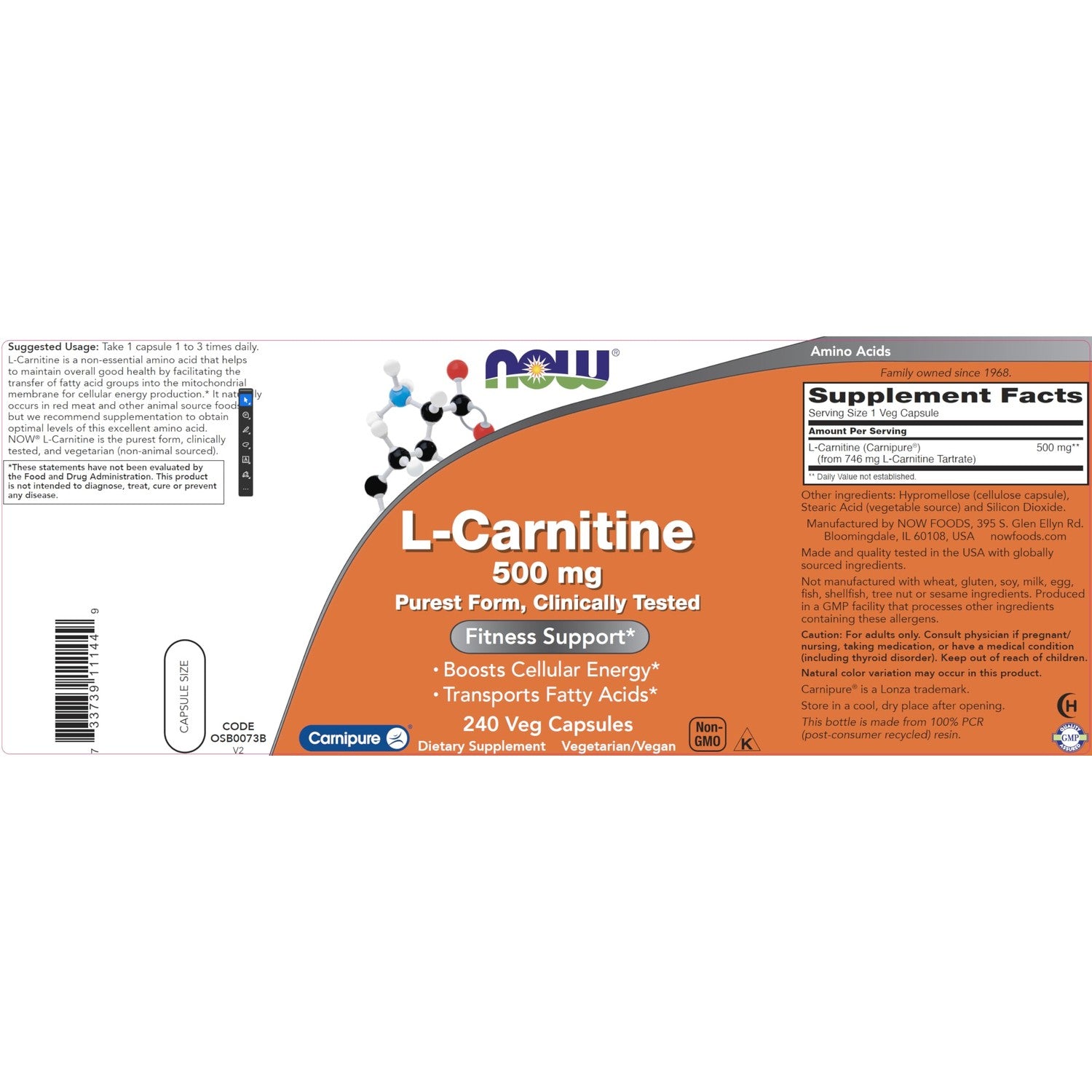 Buy now NOW Foods L-Carnitine 500 mg, 240 Veg Caps - Fitness Support* - Purest Form - Non-GMO - Vegan/Vegetarian - 500mg Capsules - Amino Acid Health Supplement at indiglob india