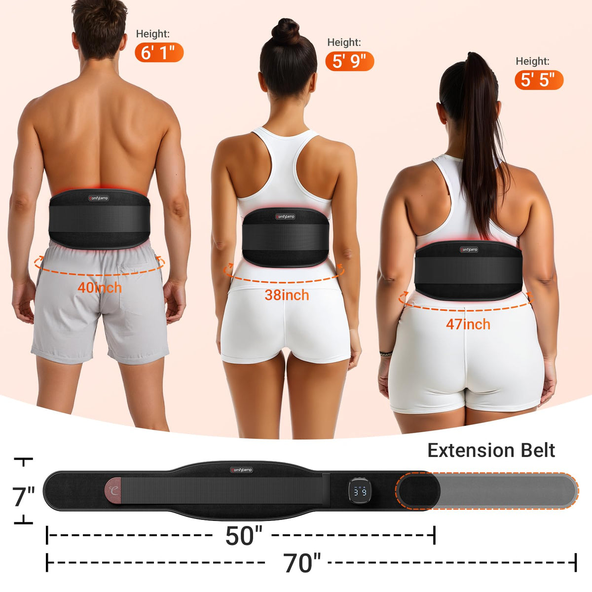 Comfytemp Red Light Therapy Vibration Massage Belt, Cordless, Lower Back