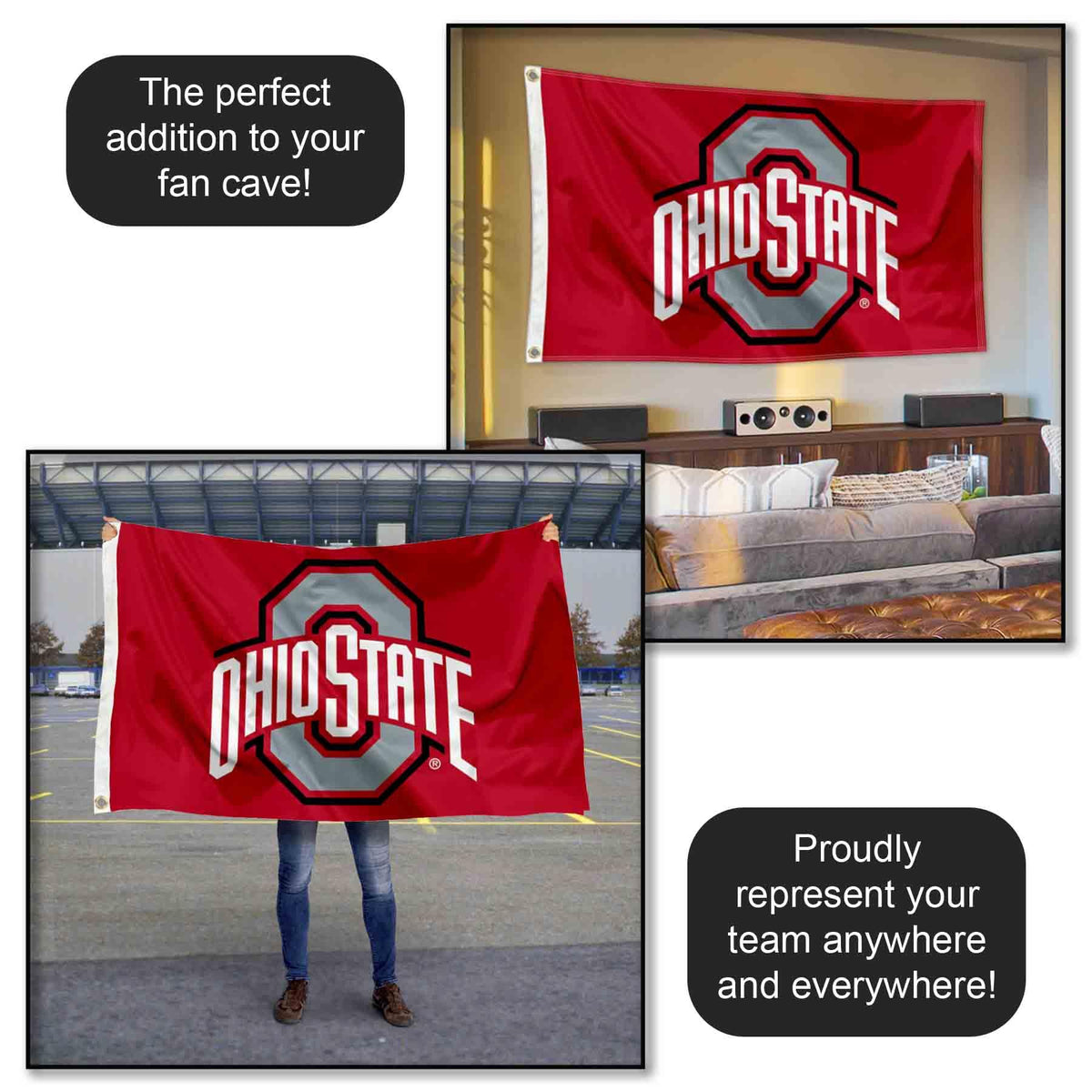 College Flags & Banners Co. Ohio State Buckeyes Polyester Outdoor 3x5 Grommet Banner Flag