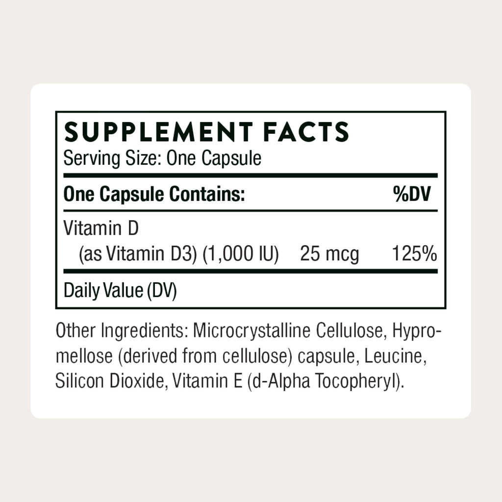 THORNE Vitamin D-1,000, Vitamin D3 Supplement, 1,000 IU, 90 Capsules | Supports Healthy Bones, Teeth & Muscles, Plus Cardiovascular & Immune Function*, Gluten & Dairy-Free, NSF Contents Certified