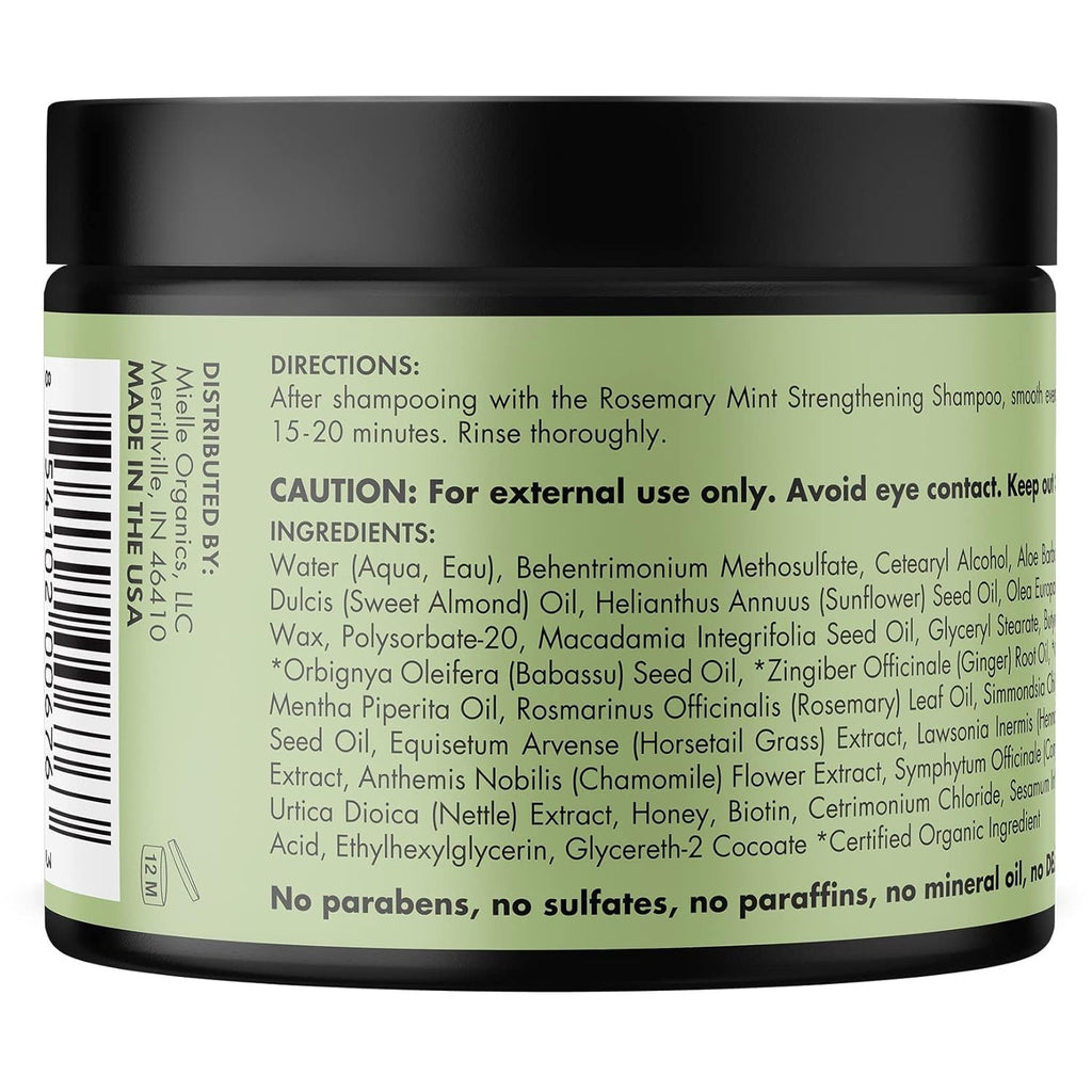 Mielle Organics Rosemary Mint Strengthening Hair Mask, Deep Conditioning Treatment Enriched with Biotin, Honey & Coconut Oil - Helps Encourage Longer, Healthier Strands, 12 Ounce