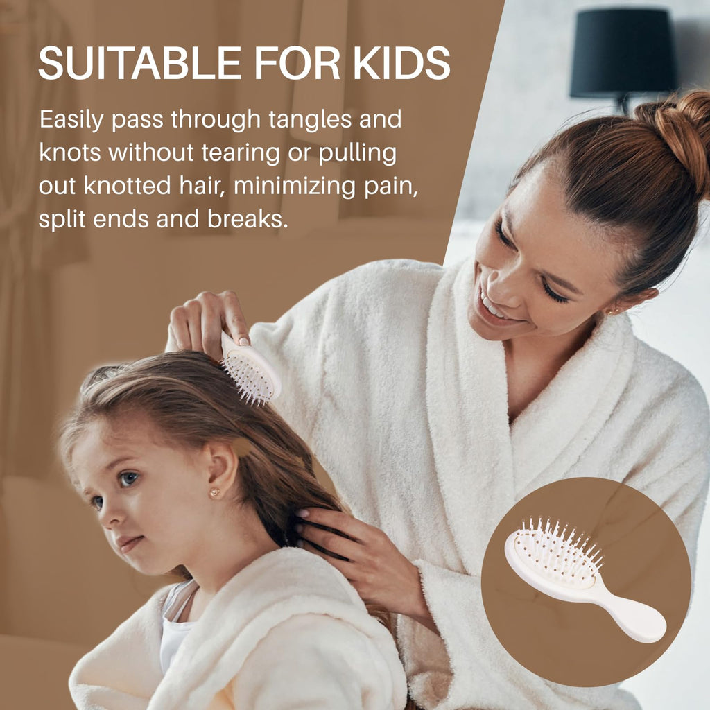 RHOS Folding Brush with Mirror, perfect for kids, minimizes pain while detangling hair. Verified by CuratCart for quality.