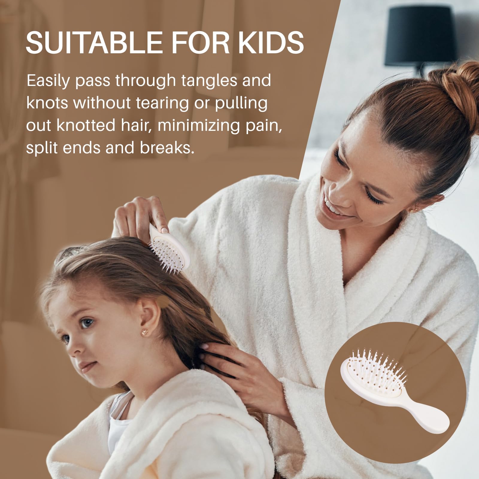 RHOS Folding Brush with Mirror, perfect for kids, minimizes pain while detangling hair. Verified by CuratCart for quality.