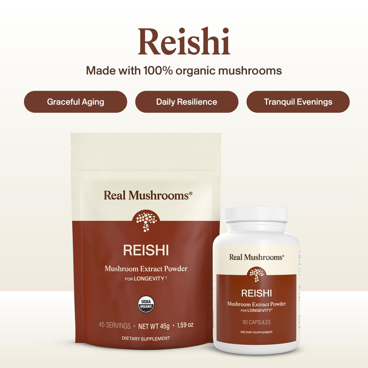 Real Mushrooms Organic Red Reishi Capsules for Wellness, 90ct