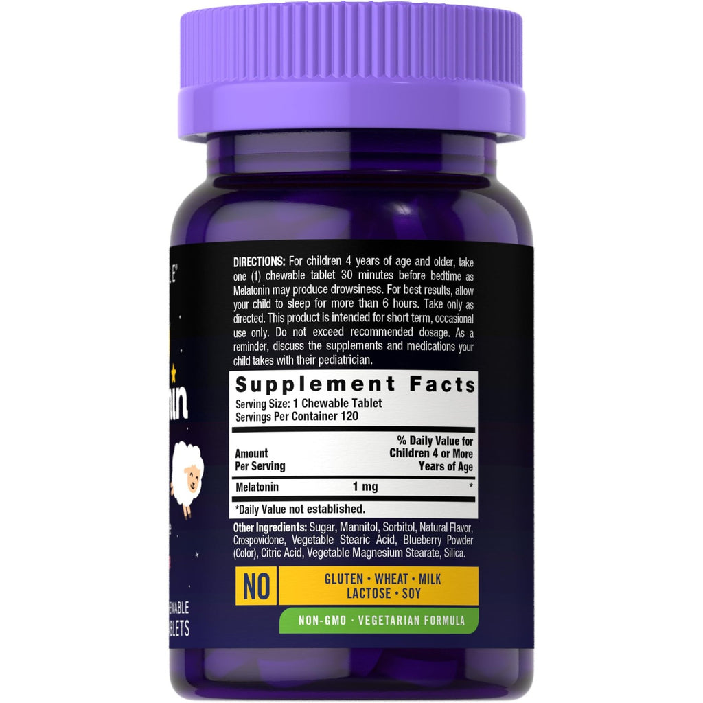 Carlyle Kids Melatonin 1mg | 120 Chewable Tablets | Fruit Flavor | Vegetarian Supplement | Non-GMO, Gluten Free Formula