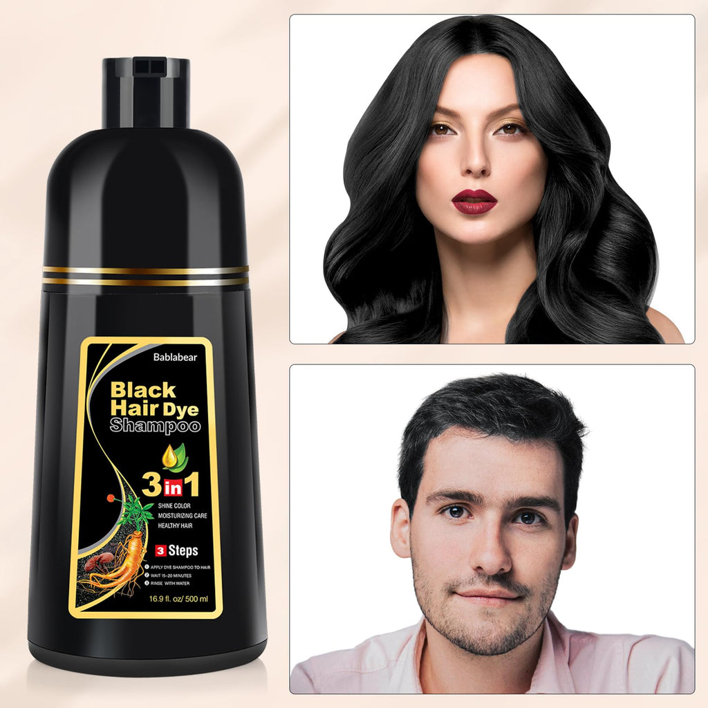 Bablabear Black Hair Dye Shampoo for Gray Hair,Hair Color Shampoo for Women and Men, Grey Coverage.500ml