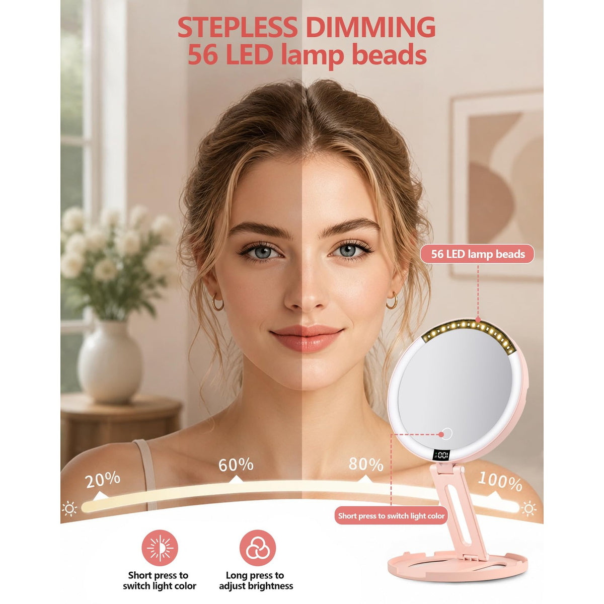 Foldable Travel Makeup Mirror with Lights 20X/1X Magnifying Mirror