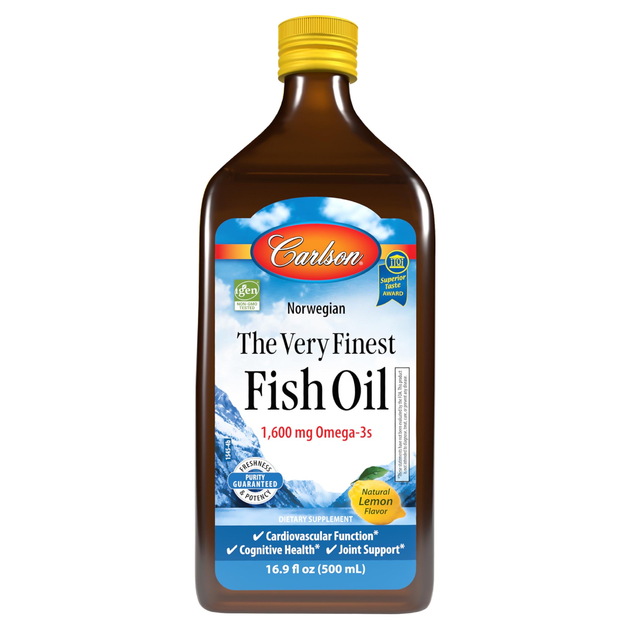 Carlson The Very Finest Fish Oil, 1600 mg, Omega-3s, 200 mL (6.7 Fl Oz) | Orange; Liquid Fish Oil Supplement; Norwegian Fish Oil; Wild-Caught; Sustainably Sourced Fish Oil Liquid