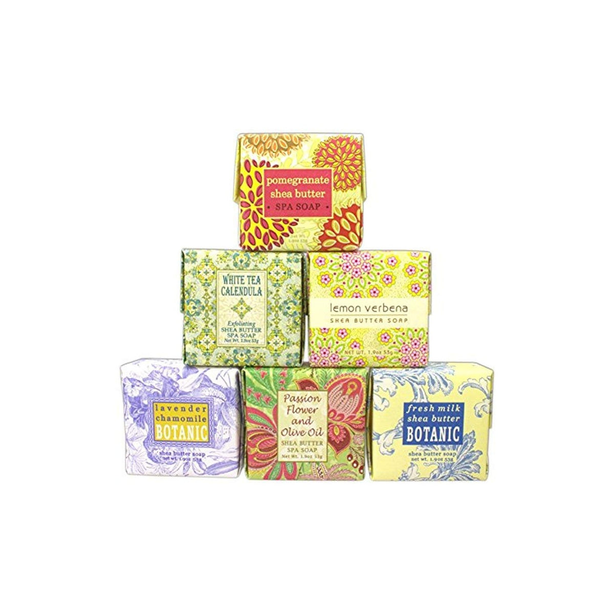 Bundle of 6 Greenwich Bay Trading Co. Soaps - 1.9oz Soaps in The Following Scents: Fresh Milk, Lemon Verbena, White Tea Calendula, Lavender Chamomile, Pomegranate Shea Butter, and Passion Flower and
